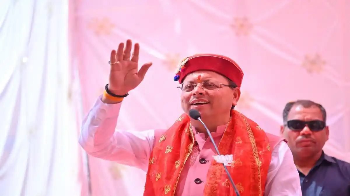 सीएम धामी ने थत्यूड़ में पार्टी प्रत्याशी के पक्ष में किया जनसभा को संबोधित
